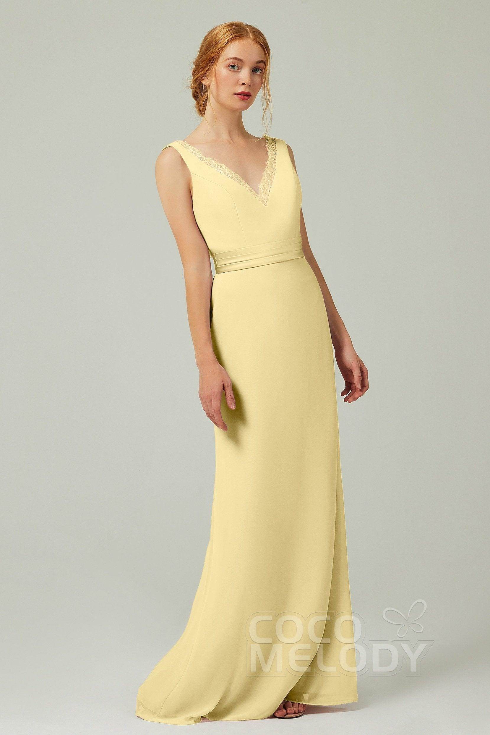 Sheath-Column Floor Length Chiffon Bridesmaid Dress CB0320 - COCOMELODY